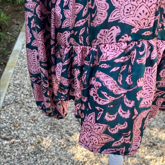 Hannah Artwear 100%Silk  Designer Teal and Pink Patterned Flowy Top - Picture 6 of 11